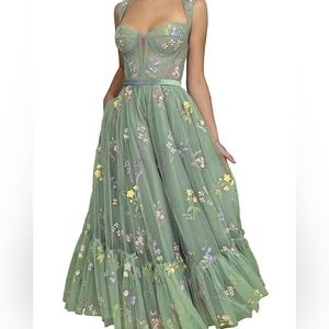 SoDigne Flower Embroidery Tulle Dress